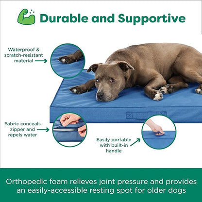 FurHaven Cooling Dog Bed – XXL Foam Mattress for Joint Pain Relief, Waterproof Liner, Removable Washable Cover, Durable for Outdoor Use, Deluxe Grid Indoor/Outdoor Bed – Blue, Jumbo Plus