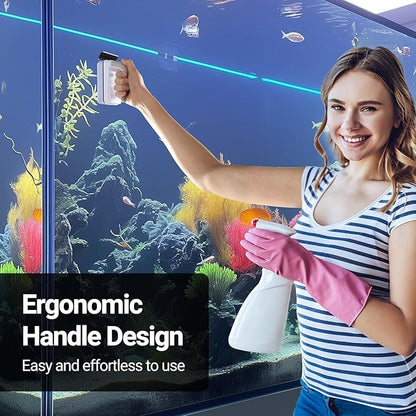 Aquarium Magnet Glass Cleaner, Magnetic Fish Tank Cleaner with Algae Scraper, Double Sided Cleaning Scrubber Brush with Handle, Titanium Blade, Self-Floating, Fit 1/4"-1/2" Thick Glass, Large