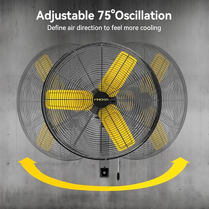 24 Inch Industrial Wall Fan Oscillating with 2 Pack, 7800 CFM Commercial Metal Wall Mount Fans with Poweful Motor, 3 Speed, Heavy Duty Indoor for Warehouse, Workshops, and Garage, UL Listed