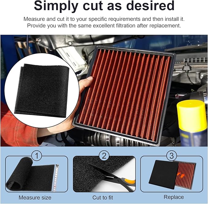 Air Filter Foam Sheet Material, 24" x 12" x 3/8" 30 PPI Filter Foam Sheet, Reusable Air Filter for Cutting and Fitting Purifier, Aquarium, Fish Tank, Air Conditioner