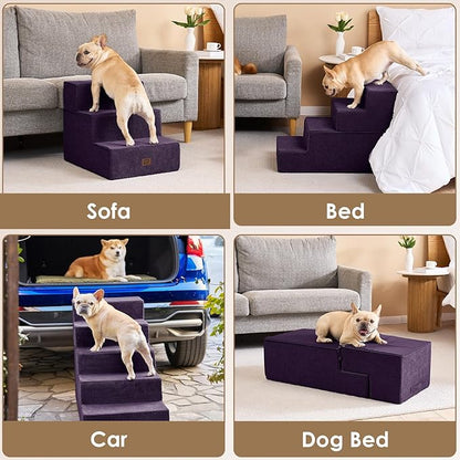 EHEYCIGA Dog Stairs for Bed 20" H, 4-Step Extra Wide Dog Steps for High Bed, Pet Steps for Small Dogs and Cats, Non-Slip Balanced Pet Ramp Indoor, Purple