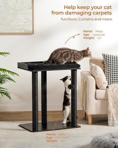 FourFurPets 26.7in Cat Tree Tower Condo, Cat Scratch Posts for Indoor Cats, Big Plate, Three 23.6in Full Sisal Scratching Posts, Black