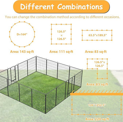 Dog Playpen, Outdoor Dog Fence, 16 Panels, 40" H Dog Pen for Medium/Small Dogs, Heavy Duty Metal Pet Fence with Gate, Portable Dog Fence for RV Camping and Yard (Black)