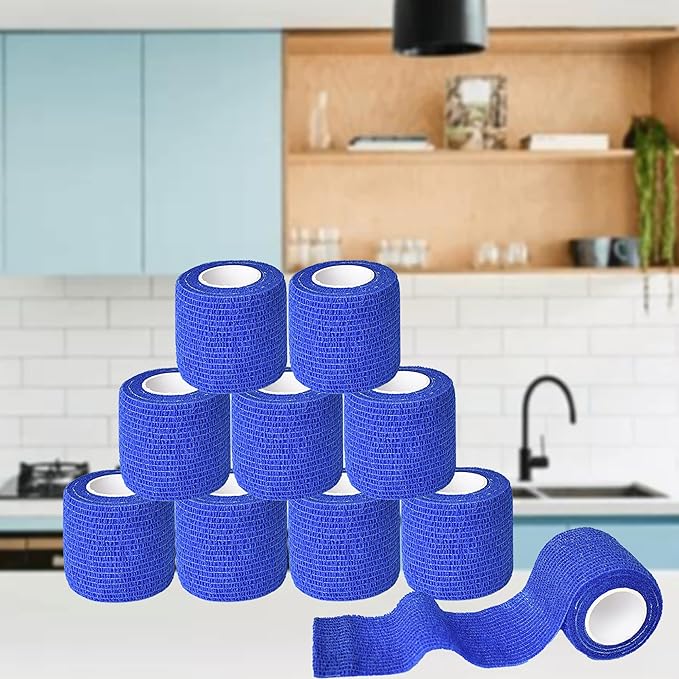 9 Pack 2" x 5 Yards Self Adhesive Bandage Wrap Self Stick Wrap for Ankle, Wrist, Finger, Sports, Breathable Cohesive Vet Tape for Pets (D Dark Blue)