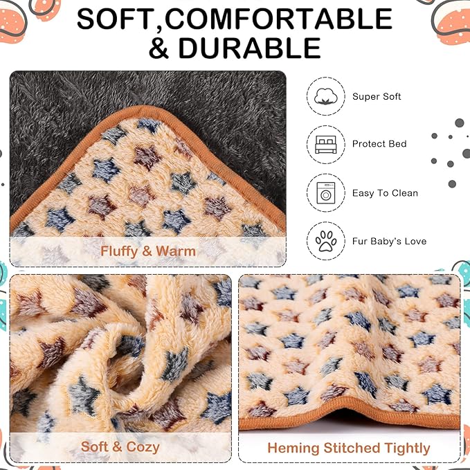 4 Pcs Waterproof Guinea Pig Blankets Washable Small Animal Fleece Bedding Absorbent Guinea Pig Cage Liners Reusable Pet Pee Pad Sleep Mat Pad Cover for Hamster Ferret (Star Pattern,12 x 12 Inch)