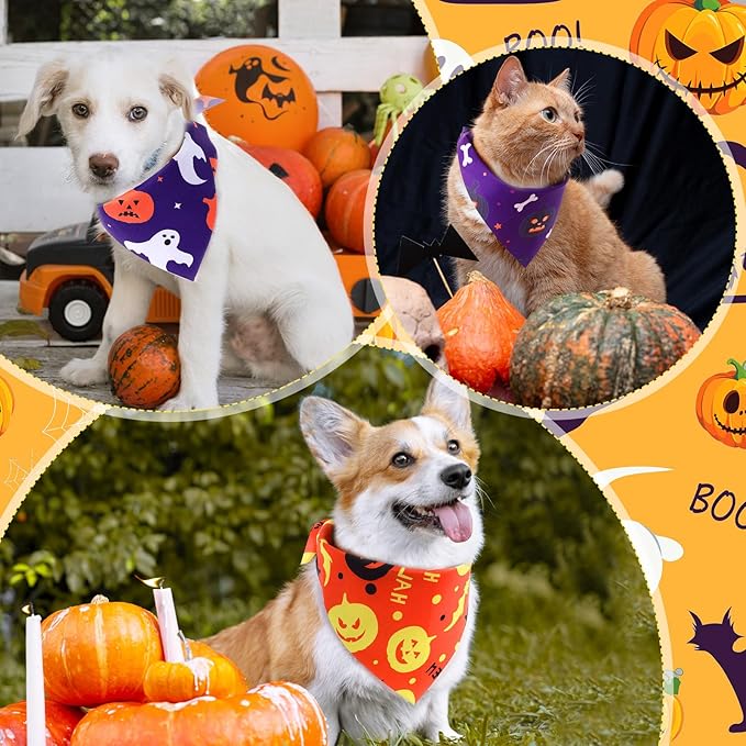 Abbylike 50 Pcs Halloween Dog Bandanas Bulk Pumpkin Bandanas for Dogs Triangle Kerchief Bibs Scarf Set for Pet Halloween Costume Photo Props Accessories Pet Shops, 25 Styles (25.6 x 17.7 x 17.7")