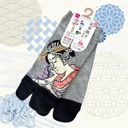 Japan Style Tabi Socks for Split Toe, Comfortable Tabi Toe Socks for Unisex Mt. Fuji, Lucky Cat, Sushi, Sumo, Ukiyoe, Hokusai