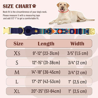 AirTag Dog Collar for Small Medium Large Breed - Adjustable Cute Pattern Dog Collar with Airtag Holder - Soft Leather Tracker GPS Apple Air Tag Pet Collars (X-Large, 20"-25" Neck Fit, Navajo)