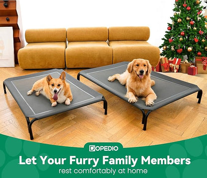 Elevated Dog Bed Raised Outdoor Dog Cot for Extra Large Dogs, Installation Requires No Tools, Frame with Washable Cooling Breathable Mesh Anti-Slip Feet, Indoor Pet Bed, Grey, 48.8 Inches