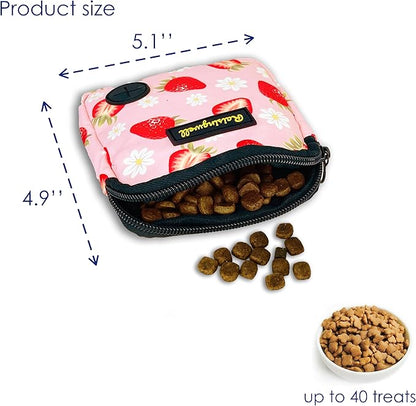 Dog Treat Pouch for Pet Walking and Training with Clicker Poop Bags Small Fanny Zipper Pack Holder for Puppy Snack Dispenser Kit for Leash and Outdoor Use (Strawberry)