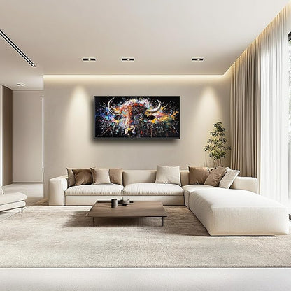 Framed Large Bison Buffalo Wall Art for Living Room, Oversized Graffiti Yak Cow Wall Decor Banksy Bull Canvas Painting Animal Pictures Modern Artwork for Living Room Bedroom Office 60"x30"