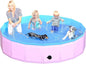 2025 Updated Foldable Dog Pool, 87" x 12" Kiddie Pool with Hard Plastic, Non-Slip Dog Bath Tub for Outdoor Backyard, Collapsible Dog Swimming Pool for Kids Dogs Pets (Pink)