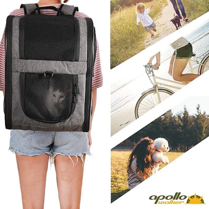 Apollo Walker Pet Carrier Backpack for 4-15lb Cats and Dogs, Puppies, Safety Features and Cushion Back Support | for Travel, Hiking, Outdoor Use (Gray)