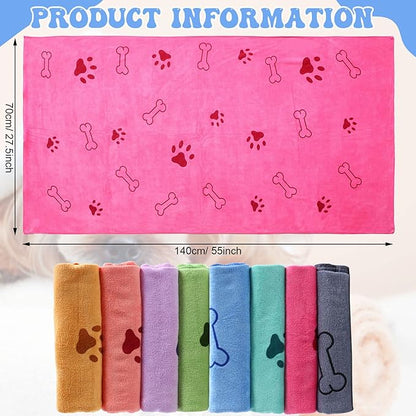 8 Pcs Dog Towels Pet Bath Drying Towels 55 x 28 Inches Large Absorbent Microfiber Quick Fast Drying Soft Beach for Lightweight Cat and Puppy Shower Essentials Cleaning Accessories(Multicolor)