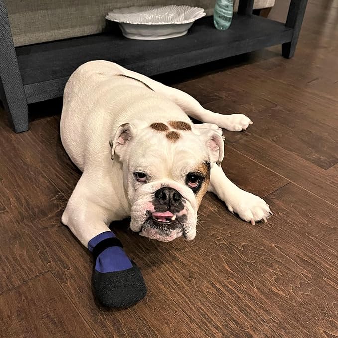 Double Dipped Thick Textured Waterproof Cotton Dog Socks | PawFlex Comfy Pawz Soft Indoor/Outdoor Pet Booties | Non-Slip Silicone Grip at Inner Wrist for No Twisting or Sliding Off| Adjustable Strap