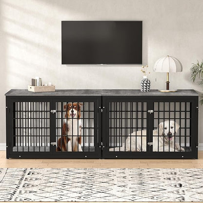 48 Inch Heavy Duty Dog Crate Furniture for Large Dogs, Decorative Pet House End Table, Extra Large Wooden Cage Kennel Furniture Indoor, Black and Gray