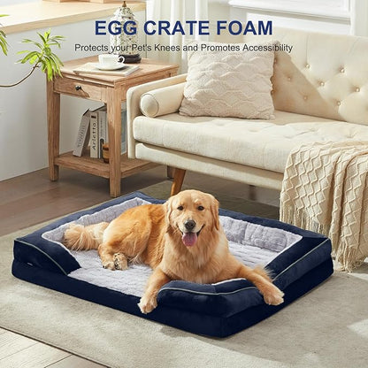 FURTIME Orthopedic Dog Bed for Extra Large Dogs - XL Plus Washable Dog Sofa Beds, Supportive Foam Pet Couch Bed with Removable Washable Cover, Waterproof Lining and Nonskid Bottom, Navy Blue