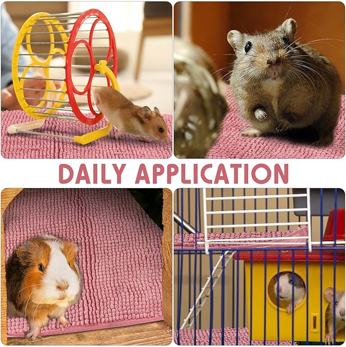 Amylove 4 Pcs Guinea Pig Cage Liner Guinea Pig Bedding Washable Fleece Pee Pads Reusable Small Animals Training Mat Small Animal Sleeping Bed for Bunny Hamster(Pink,16 x 24 Inch)
