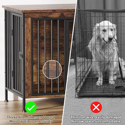 EasyCom 63" Dog Cage Furniture for 2 Pets with Divider, XL Wooden Double Dog Crate Furniture TV Stand for Mideum Breed, Durable and Sturdy