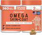 Fish Oil Omega 3 Supplements for Dogs -360 Soft Chew Treats for Skin and Coat -Salmon Oil Blend of Fatty Acids, Omega 3, 6, Vitamins, Antioxidants -Made in USA (2 Packs of 180, Salmon Flavor)