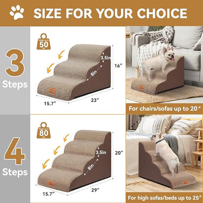 Dog Ramp and Stair for Bed 16" H-20 H,3-Step Cat Stair for Sofa and Chair,4-Step Dog Ramp for High Bed and Window,Durable Nonslip Fabric Cover for Indoor (Coffee-20 H, Pet Friendly, 4)