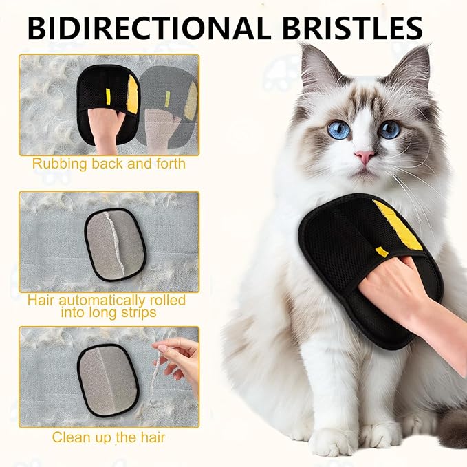 3pcs Pet Hair Removal Glove,Pet Hair Remover Glove for Cats & Dogs,Upgraded Animal Fur Removal Tool, Reusable Cats & Dogs Grooming Gloves for Hair Removal