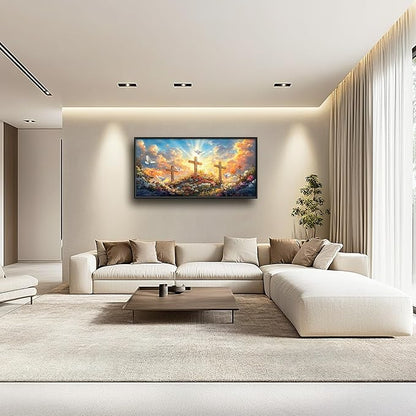 Framed Large Christian Jesus Wall Art, Oversized Floral Dove Wall Decor for Living Room, Landscape Canvas Painting Peaceful Pictures Modern Artwork for Living Room Bedroom Office 60"x30"