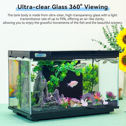 8 Gallon Aquarium Kit Featuring Real-Time Temp Display, Adjustable Flow Pump, Bottom Storage, Multi-Position Filter & 6 Light Modes - Complete Fish Tank Starter for Betta or Goldfish