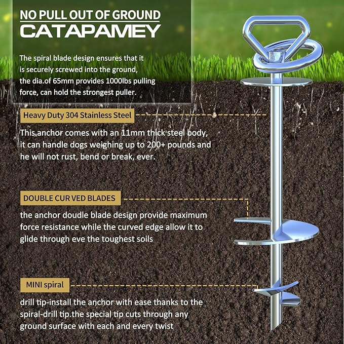 Dog Tie Out Cable and Stake,(up to 200lbs) 360° Swivel Dog Run Anchor -with 30FT Heavy Duty Cable,Runner for Yard-Dog Stake for Yard Outdoor Camping