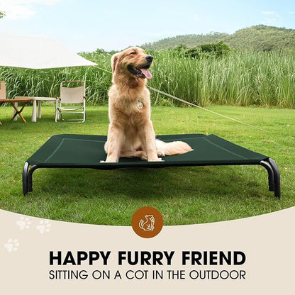Elevated Dog Bed, Raised Outdoor Dog Bed for Large Sized Dog, Portable Cooling Pet Cot with Breathable & Washable Mesh, Indoor & Outdoor Pet Hammock with Skid-Resistant Feet.