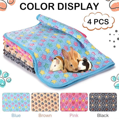 4 Pcs Waterproof Guinea Pig Blankets Washable Small Animal Fleece Bedding Absorbent Guinea Pig Cage Liners Reusable Pet Pee Pad Sleep Mat Pad Cover for Hamster Ferret (Star Pattern)