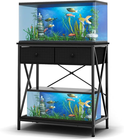 Fish Tank Stand 29 Gallon: Sturdy Aquarium Stand with Accessories Storage - Metal Fish Tank Table for 20-29 Gallon Reptile Breeder Turtle Terrarium - 30.7"x16.5" Weight Capacity 330 lbs