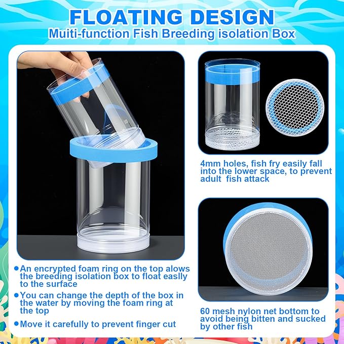 2 Pcs Breeder Box for Fish Tank Aquarium Breeder Separation Net Breeding Box with Suction Cup for Small Fish Shrimp Clownfish Guppy(Blue,L)