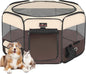 Aivituvin Dog Playpen, Foldable Pet Play Pens with Carrying Bag for Cat, Puppies, Rabbits, Portable Dog Tent Crates Cage for Travel Camping Indoor Outdoor, Removable Shade Cover, Brown S