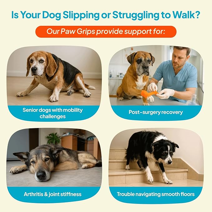 Anti-Slip Paw Grips – Non-Slip Dog Paw Traction Pads for Senior & Injured Dogs, Prevents Slipping on Hardwood & Tile Floors, Strong Adhesive, 24 Pcs (Sizes S-XXL)