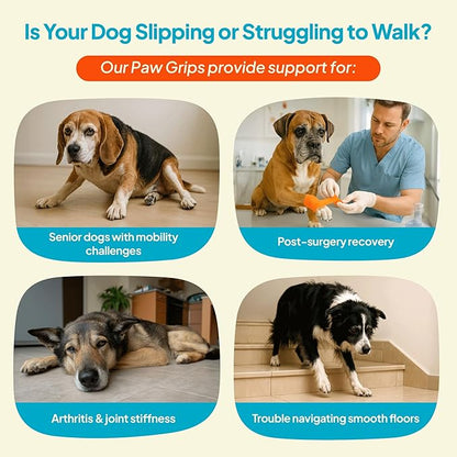 Anti-Slip Paw Grips – Non-Slip Dog Paw Traction Pads for Senior & Injured Dogs, Prevents Slipping on Hardwood & Tile Floors, Strong Adhesive, 24 Pcs (Sizes S-XXL)