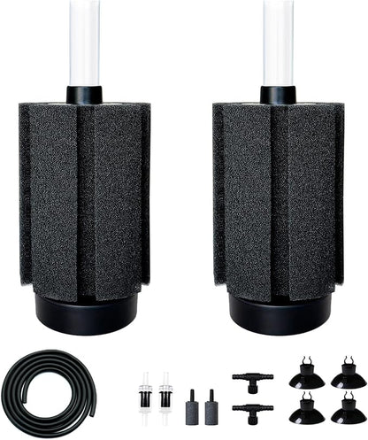 2Pcs Aquarium Sponge Filter,30 Gallon Fish Tank Sponge Filter with Airstone Breeding Fry Betta Shrimp for Fish Tank 10 Gal to 50 Gal