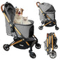 Foldable Pet Stroller for Dogs and Cats, 33 lbs Capacity, 360° Swivel Front Wheels, One-Click Fold, Brake System, Leash & Lock Clips, Removable Washable Padding, and Cup Holder (Gray, 33 lbs)
