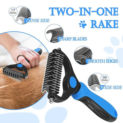 4 in 1 Cat Grooming Brush Self Cleaning Slicker Brush Dematting Tool for Dogs & Cats Haired Pets Skin Friendly, Deshedding Tool, Suitable for Pet Supplies Accessories, Blue