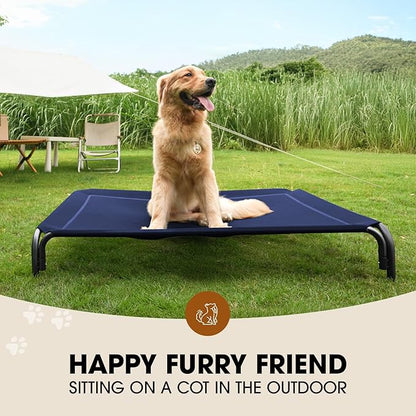 Elevated Dog Bed, Raised Outdoor Dog Bed for Extra Large Sized Dogs, Portable Cooling Pet Cot with Breathable & Washable Mesh, Indoor & Outdoor Pet Hammock with Skid-Resistant Feet.