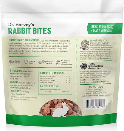 Dr. Harvey's Rabbit Bites Freeze-Dried Raw Dog Treats - Single Ingredient, All-Natural Rabbit Meat Protein for Dogs, Allergen-Free - 7 Ounces (3 Pack)