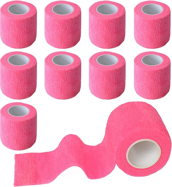 9 Pack 2" x 5 Yards Self Adhesive Bandage Wrap Self Stick Wrap for Ankle, Wrist, Finger, Sports, Breathable Cohesive Vet Tape for Pets (Pink)