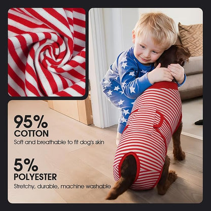 FUAMEY Dog Recovery Suit Male,Dogs Surgery Neuter Suits Puppy Spay Shirts for Female Protect Dog's Skin Anti Licking Abdominal Wounds Doggie Onesie Pet Bodysuit Alternative to Cone Red Stripes L