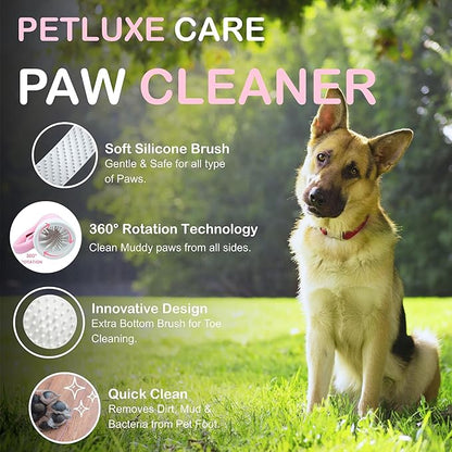 Dog Paw Cleaner for Small & Medium Dogs – Portable Paw Washer Cup with Soft Silicone Brush, Towel & Moisturizing Balm – Gently Cleans Muddy Paws After Walks (Pink, Medium)