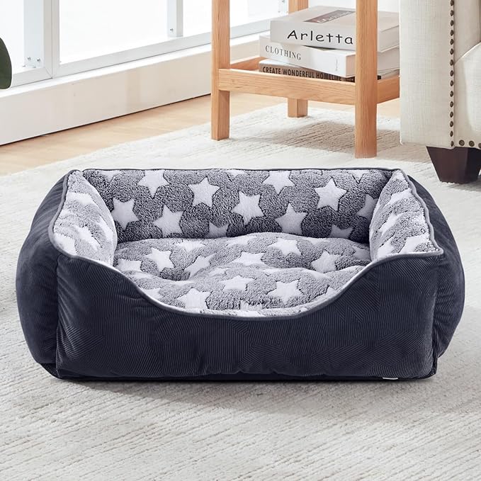 GASUR Large Dog Bed, Rectangle Washable Pet Beds, Orthopedic Dog Sofa Bed, Durable Pet Cuddler Anti-Slip Bottom, Soft Calming Sleeping Warming Puppy Bed (L (35"x 25"x 9"), Black)