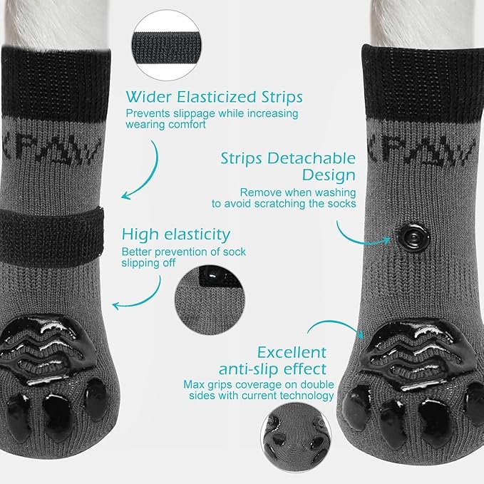 EXPAWLORER Anti-Slip Dog Socks,Dog Boots&Paw Protectors to Prevent Licking,Dog Shoes for Hot/Cold Pavement, Double Sides Non-Skid Traction Control on Hardwood Floor for Senior Dogs