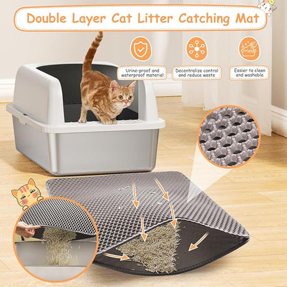 2 Pack Stainless Steel Litter Box, 24'' XL Extra Large Cat Litter Box with Lid, Metal Litter Boxes for Multiple Cats, Anti-Leakage,Non-Stick, Easy to Clean, Included Cat Litter Mat, Scoop