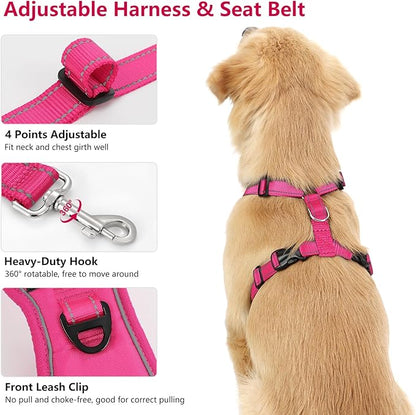 Dog Seat Belt Harness for Car, Dog Car Harness Adjustable Mesh Breathable & Dogs Seatbelt Safety Tether with Elastic Bungee for Small Medium Large Pets(Rose, S)