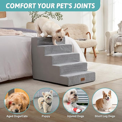Dog Stairs for Small Dogs, 5 Tier Wider Pet Stairs for High Beds, 23.6" H Non-Slip Dog Steps for Old Cats, Puppies, Small Medium Dogs, 29.5x19.7x23.6 inch, Grey