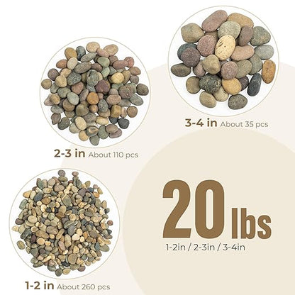 40lbs Large River Rocks for Landscaping, 2-3 Inch Natural Unpolished Bulk Pebbles, Hand-Picked Premium Stones for Garden Design Fish Tank, Flower Pots, Pathways and Backyard, Mixed Color